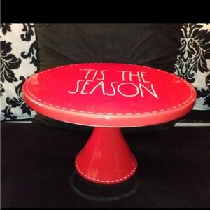 Rae Dunn Red Cake Stand with 'Tis the Season' Design